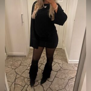 Liliana Fringe Black Suede Ankle Pointy Toe Boots Wedge Heeled Boots